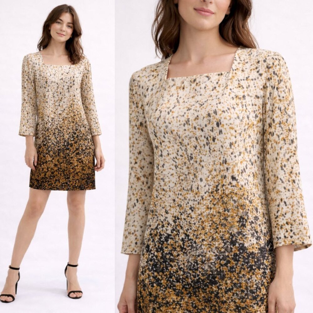 Zara Gold Black Abstract Shift Dress Pockets Cocktail Chic Preppy